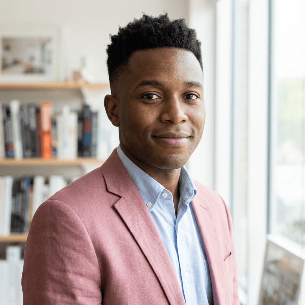 David Okonkwo in a suit in a corporate setting
