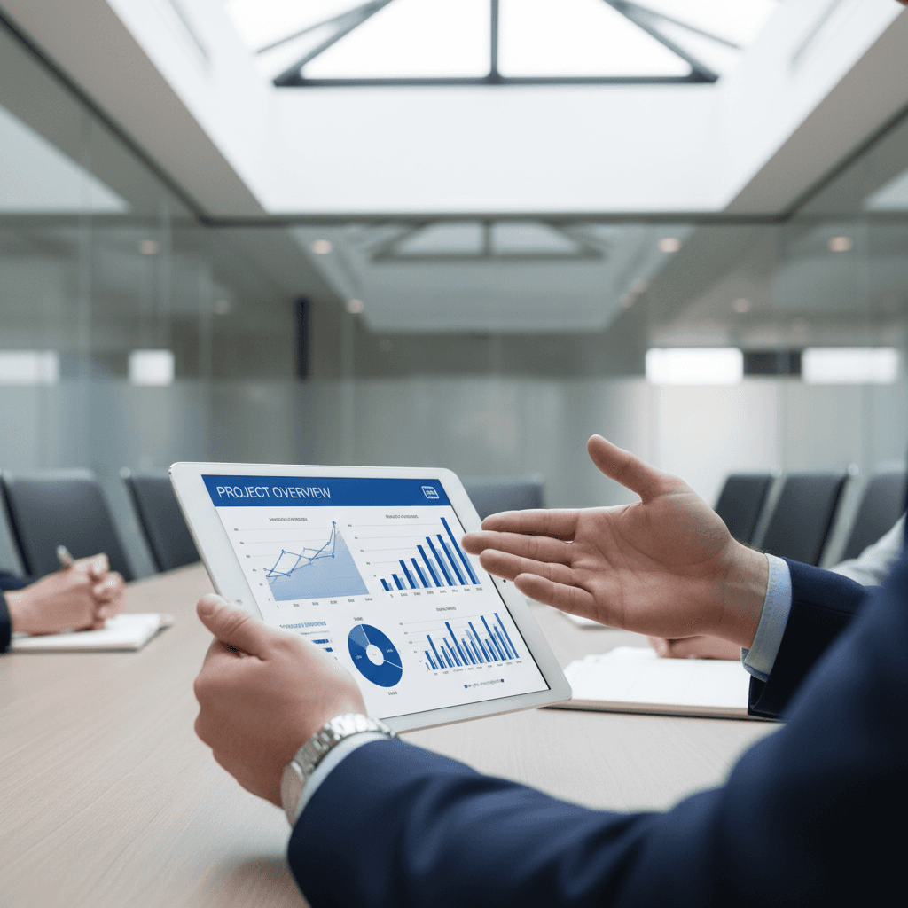 Professional business consultant shaking hands with client in modern office