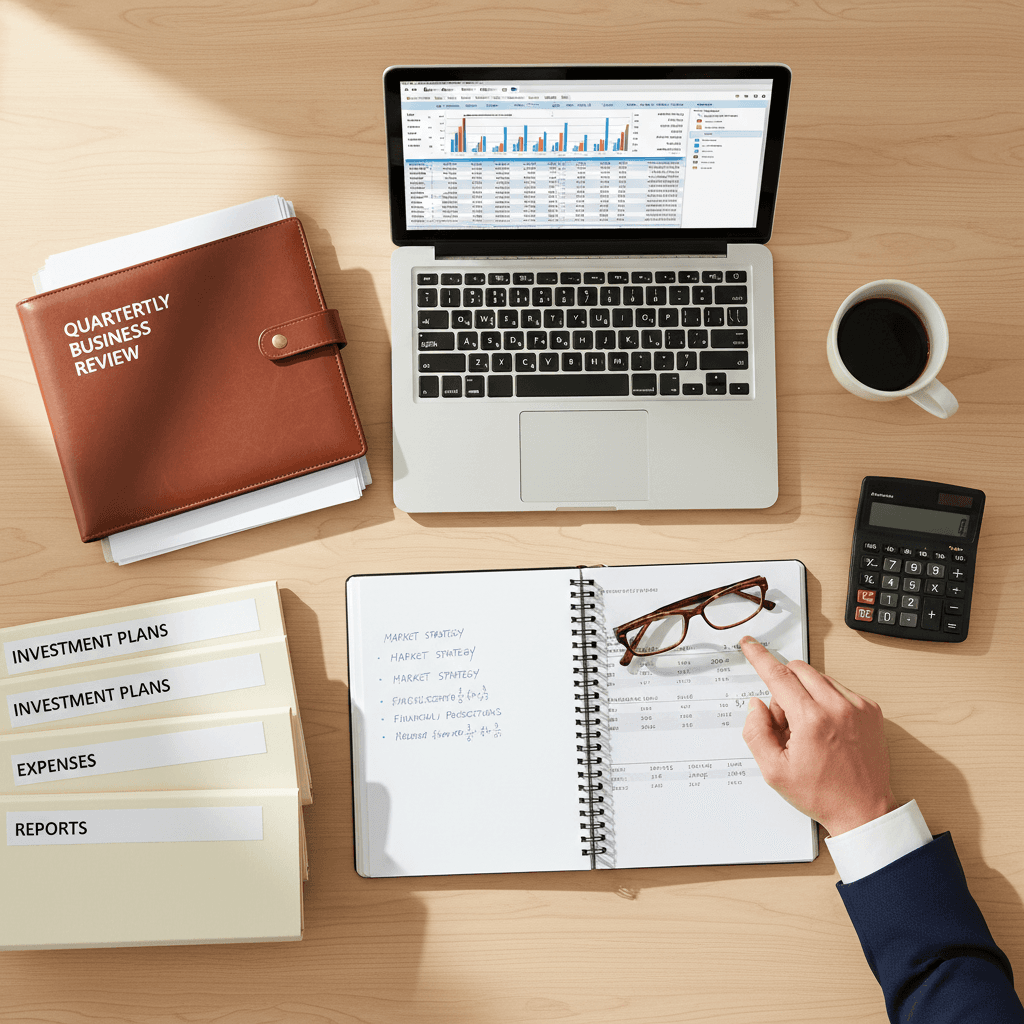 Funding documents and business planning on modern desk